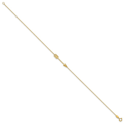 14K Polished Arrow 10 inch Plus 1 inch Extender - Total 11 inch Anklet