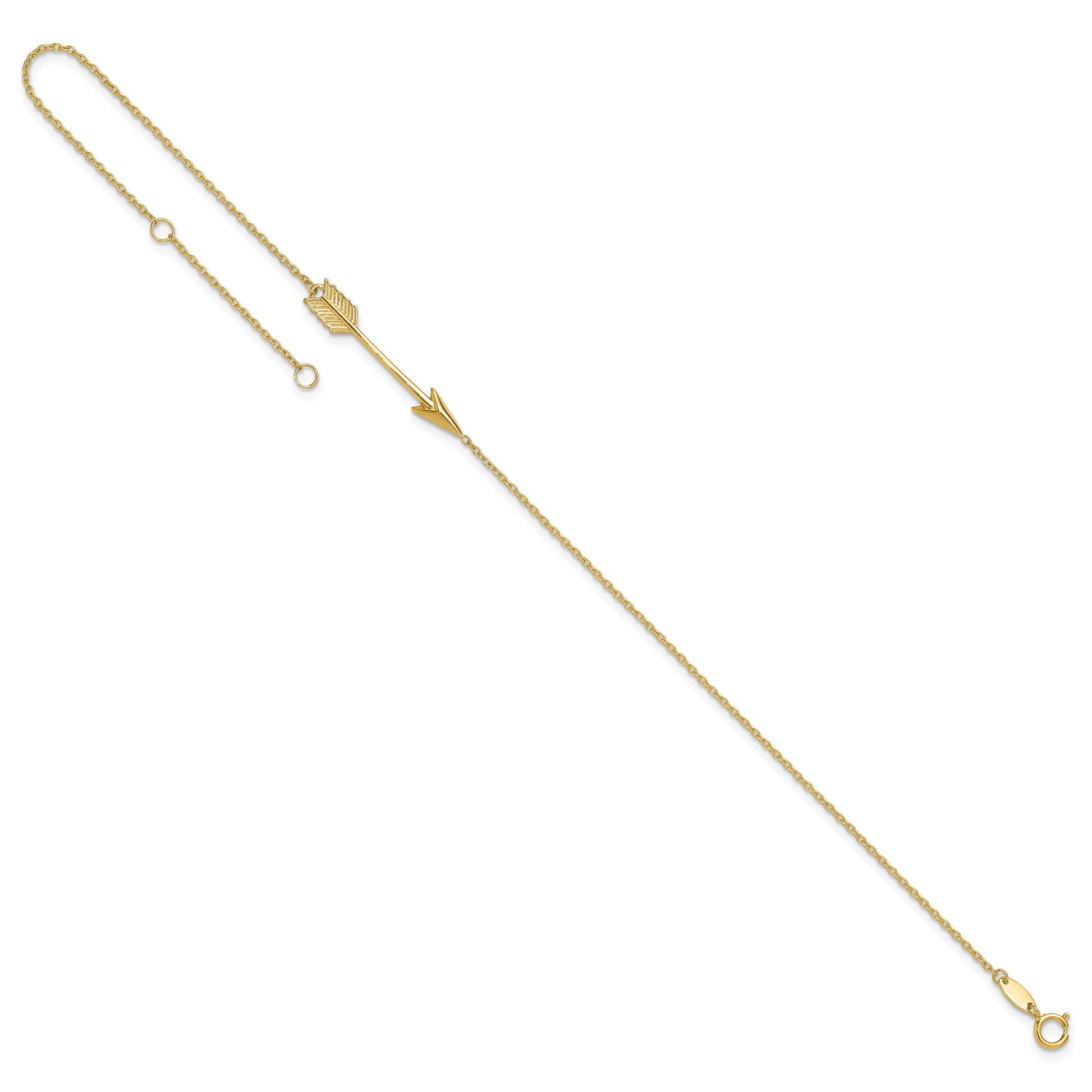 14K Polished Arrow 10 inch Plus 1 inch Extender - Total 11 inch Anklet