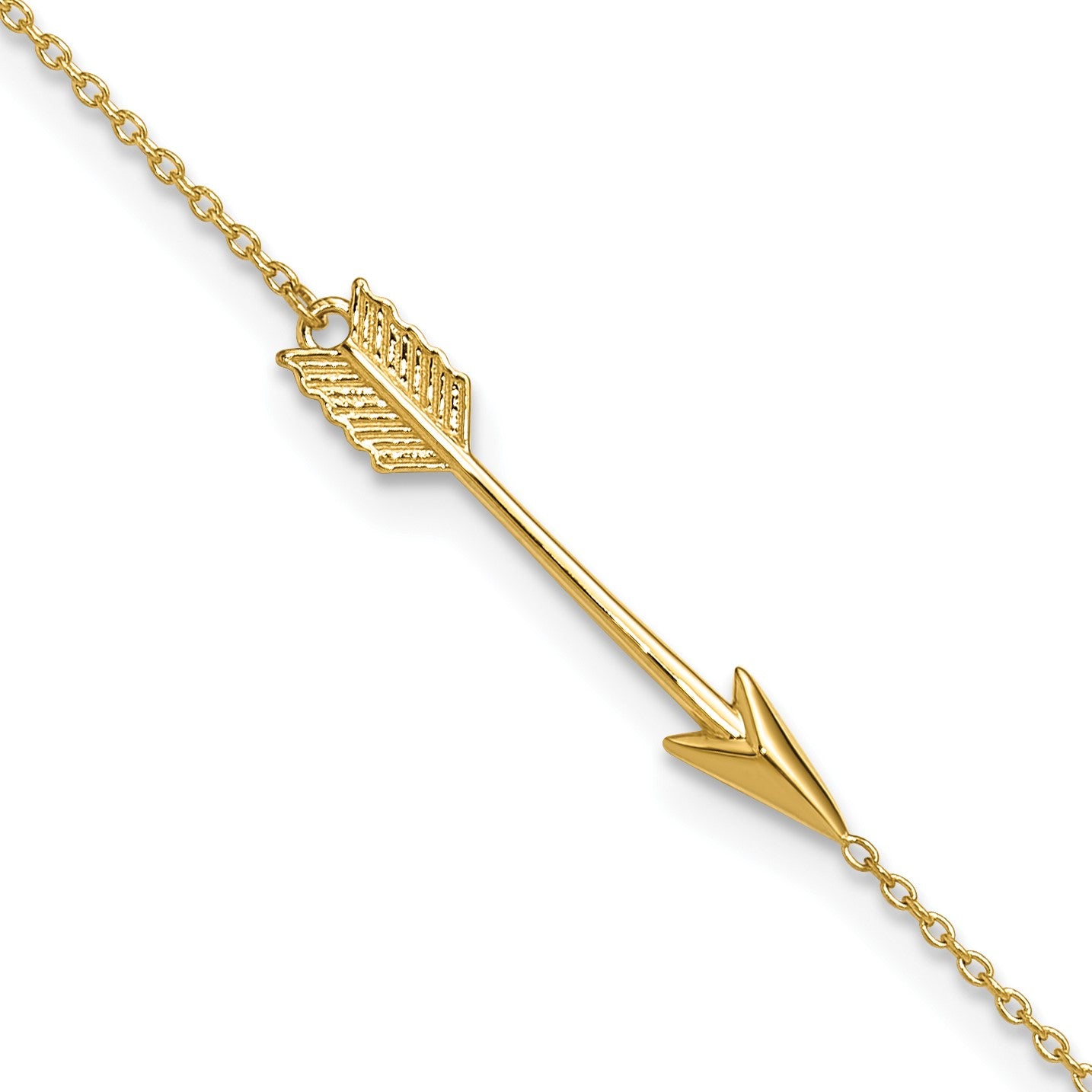 14K Polished Arrow 10 inch Plus 1 inch Extender - Total 11 inch Anklet
