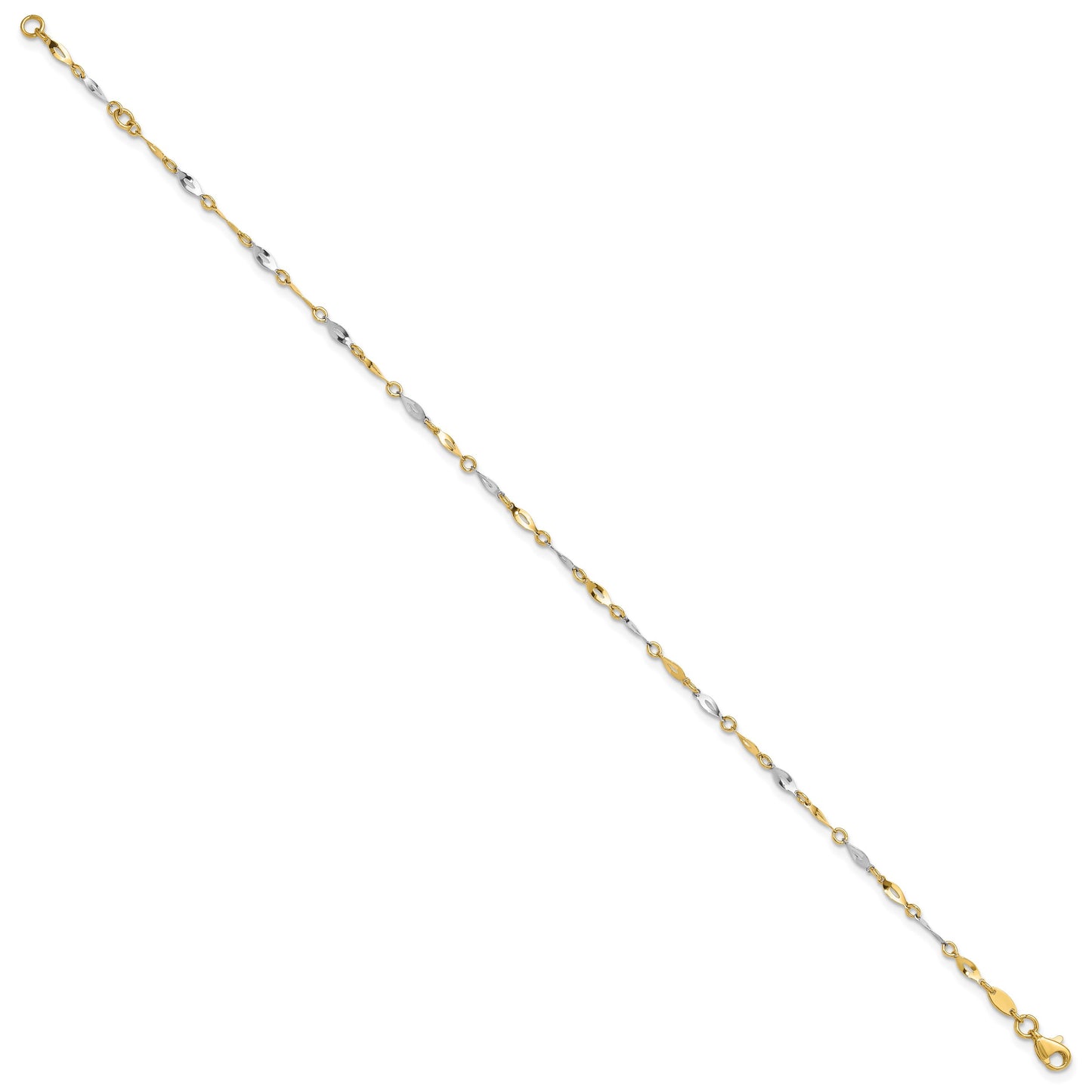 14K Two-Tone Polished Twisted Link 9 inch Plus 1 inch Extender - Total 10 inch Anklet