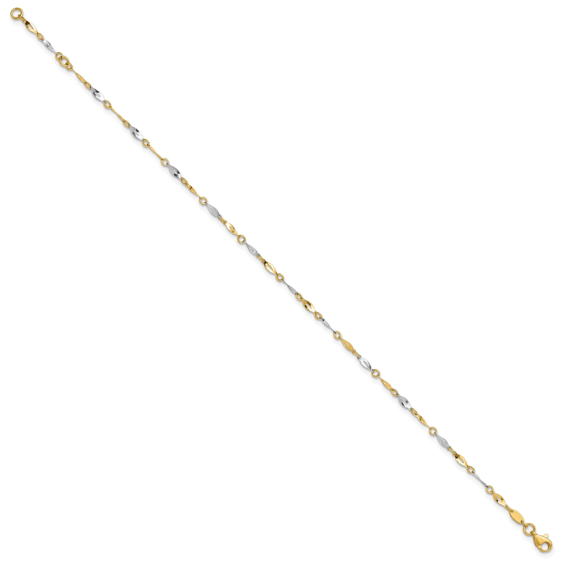 14K Two-Tone Polished Twisted Link 9 inch Plus 1 inch Extender - Total 10 inch Anklet