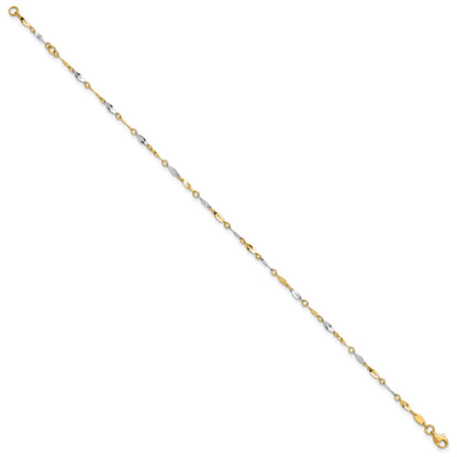 14K Two-Tone Polished Twisted Link 9 inch Plus 1 inch Extender - Total 10 inch Anklet