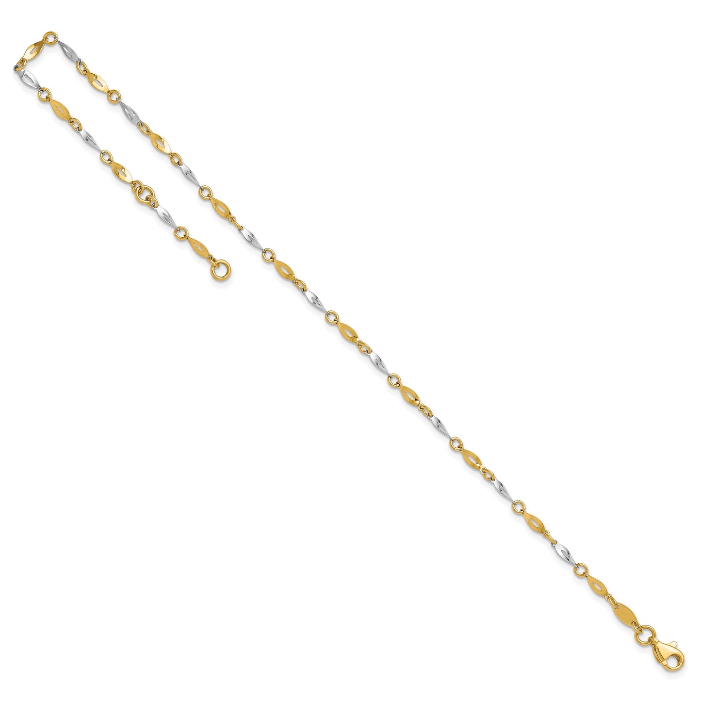 14K Two-Tone Polished Twisted Link 9 inch Plus 1 inch Extender - Total 10 inch Anklet