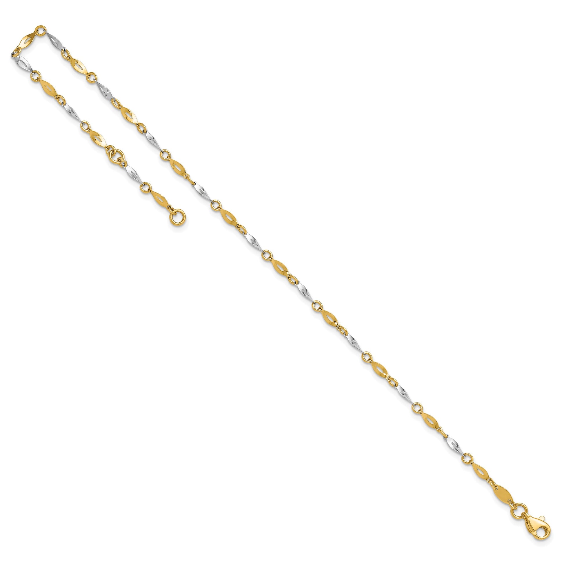 14K Two-Tone Polished Twisted Link 9 inch Plus 1 inch Extender - Total 10 inch Anklet