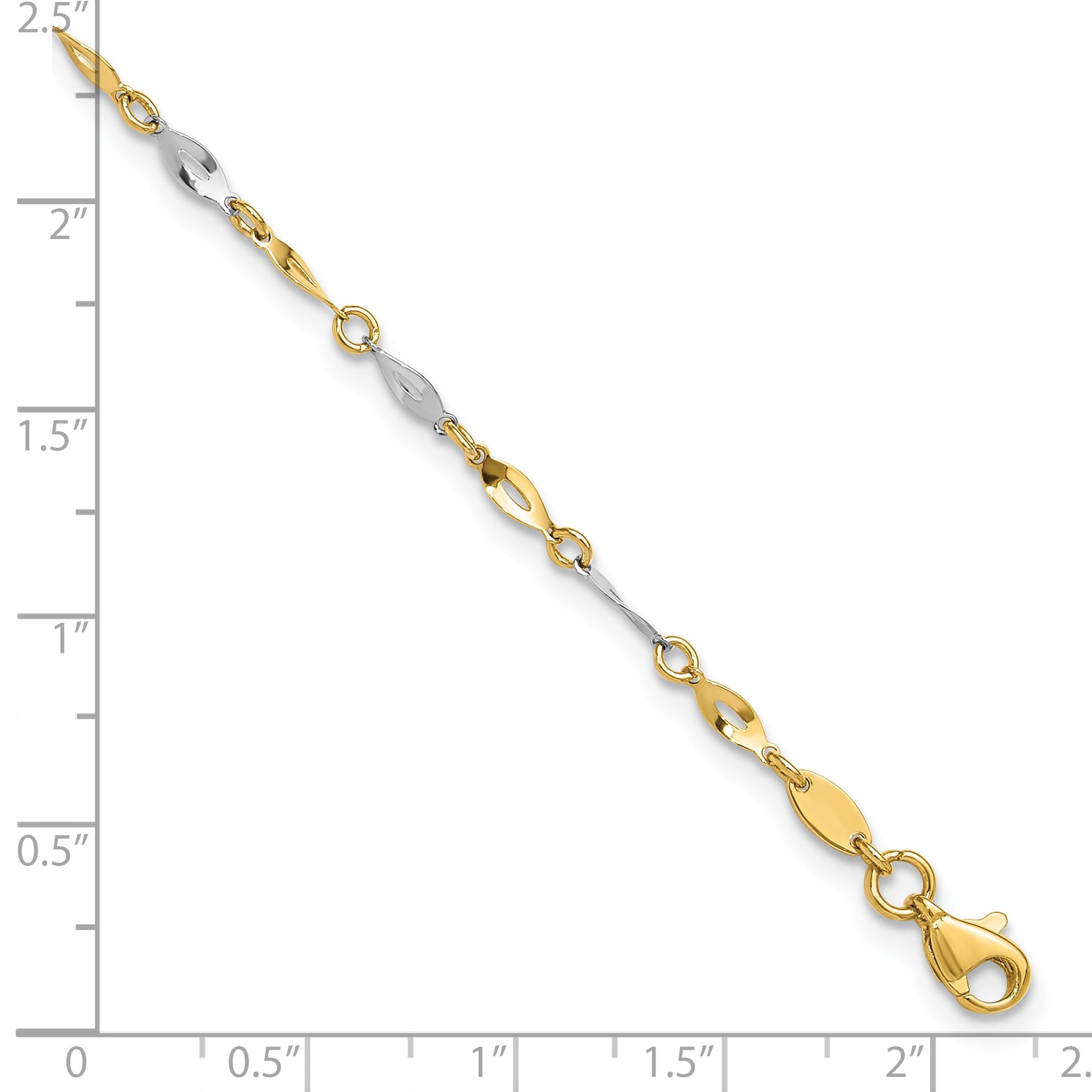 14K Two-Tone Polished Twisted Link 9 inch Plus 1 inch Extender - Total 10 inch Anklet