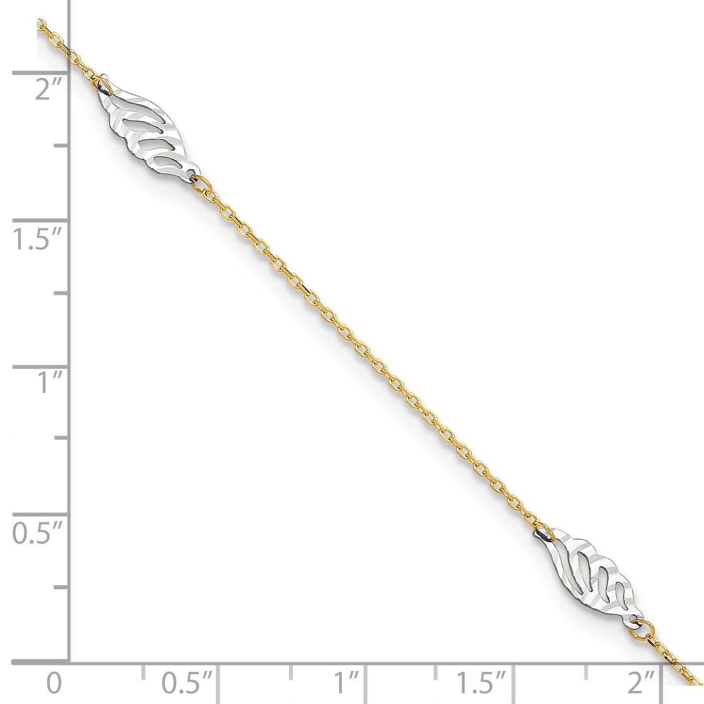 14K Two-Tone Diamond-cut Leaf 4-Station 9 inch Plus 1 inch Extender - Total 10 inch Anklet