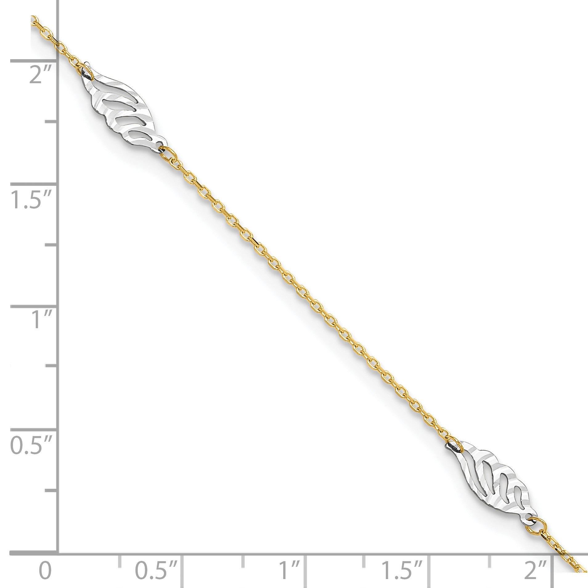 14K Two-Tone Diamond-cut Leaf 4-Station 9 inch Plus 1 inch Extender - Total 10 inch Anklet