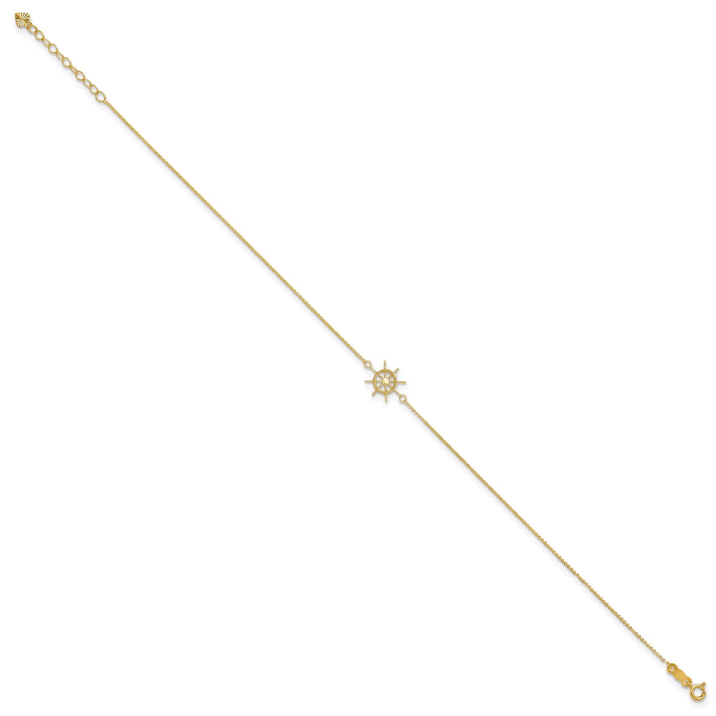 14k Ships Wheel 9 inch Plus 1 inch Extender - Total 10 inch Anklet