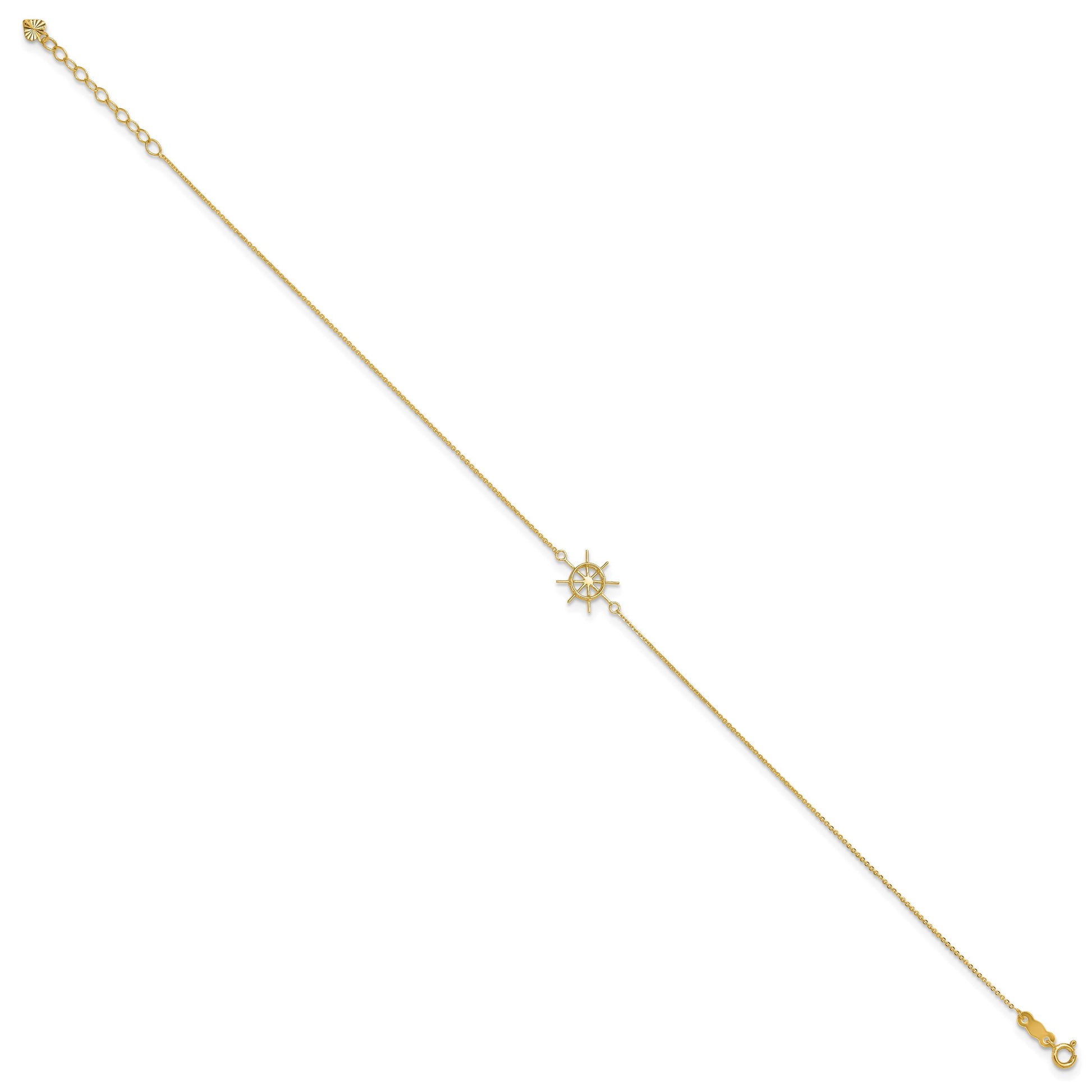 14k Ships Wheel 9 inch Plus 1 inch Extender - Total 10 inch Anklet