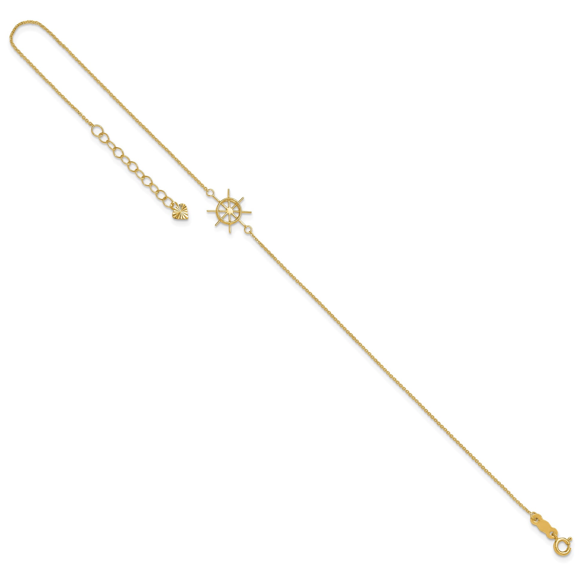 14k Ships Wheel 9 inch Plus 1 inch Extender - Total 10 inch Anklet