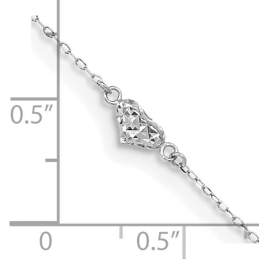 14k Two-tone Diamond-cut Triple Puffed Hearts 9 inch Plus 1 inch Extender - Total 10 inch Anklet