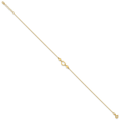 14k Polished Open Heart 10 inch Plus 0.75 inch Extender - Total 10.75 inch Anklet