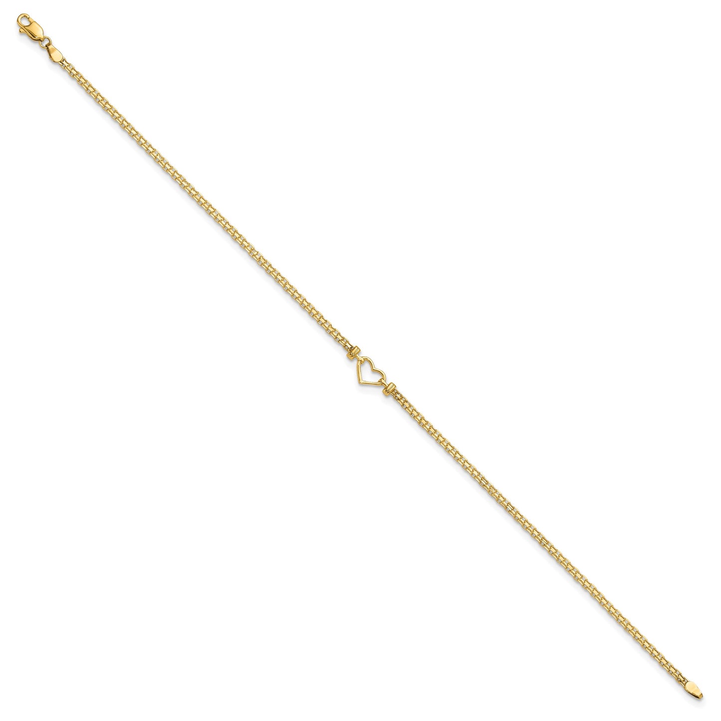 14k Polished Open Heart and Bismark Chain 9 inch Anklet