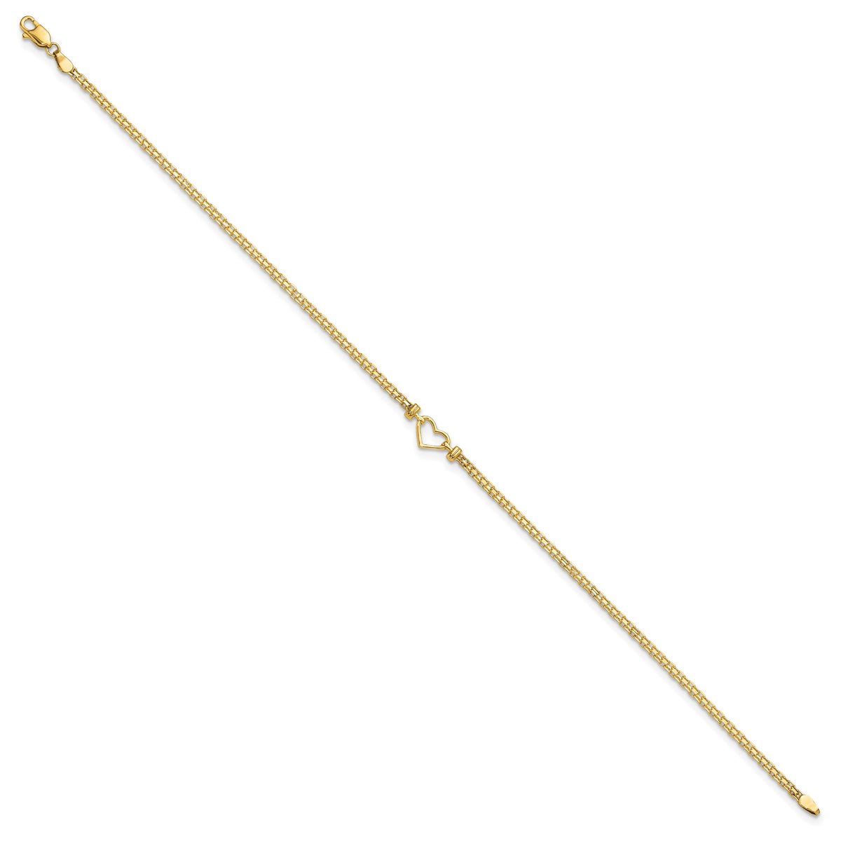 14k Polished Open Heart and Bismark Chain 10 inch Anklet