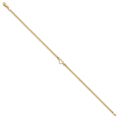 14k Polished Open Heart and Bismark Chain 10 inch Anklet