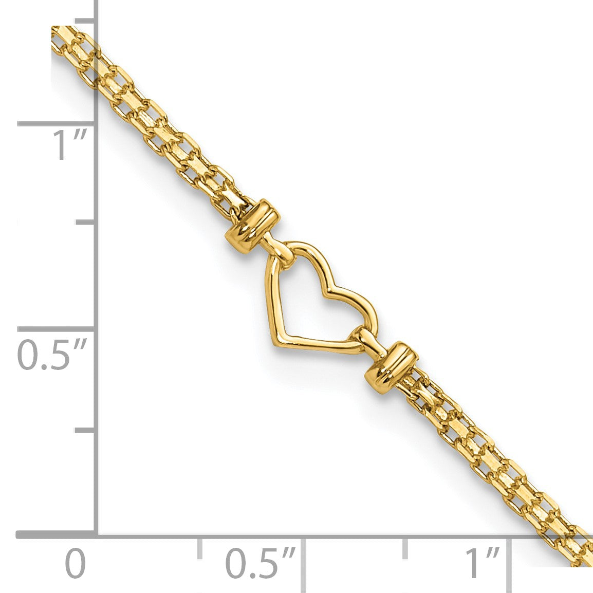 14k Polished Open Heart and Bismark Chain 10 inch Anklet