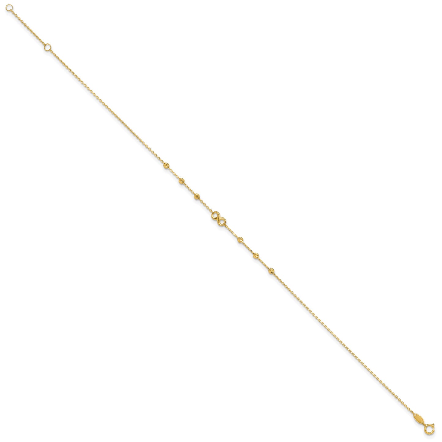 14K Infinity Symbol and Diamond-cut Beads 10 inch Plus 1 inch Extender - Total 11 inch Anklet