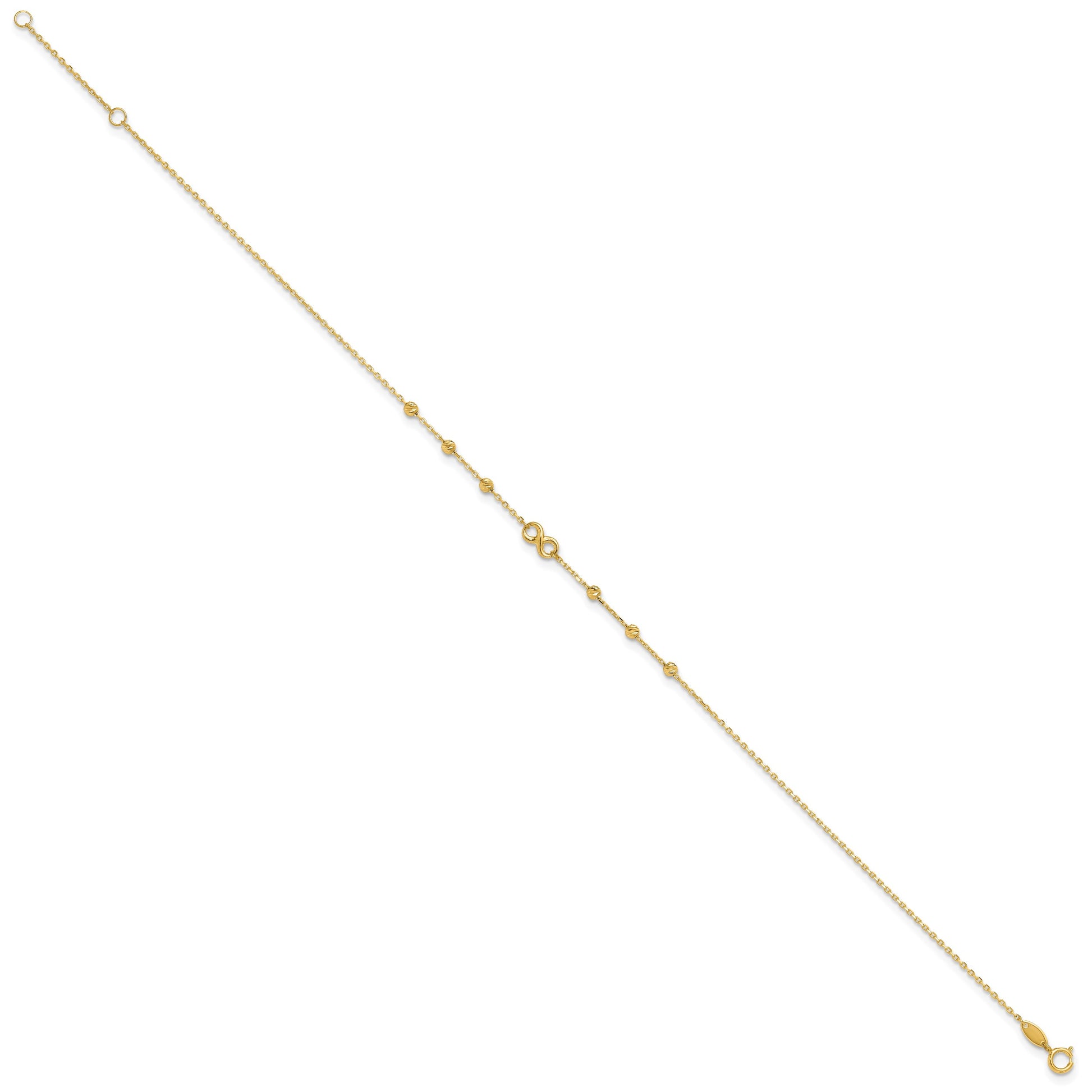 14K Infinity Symbol and Diamond-cut Beads 10 inch Plus 1 inch Extender - Total 11 inch Anklet