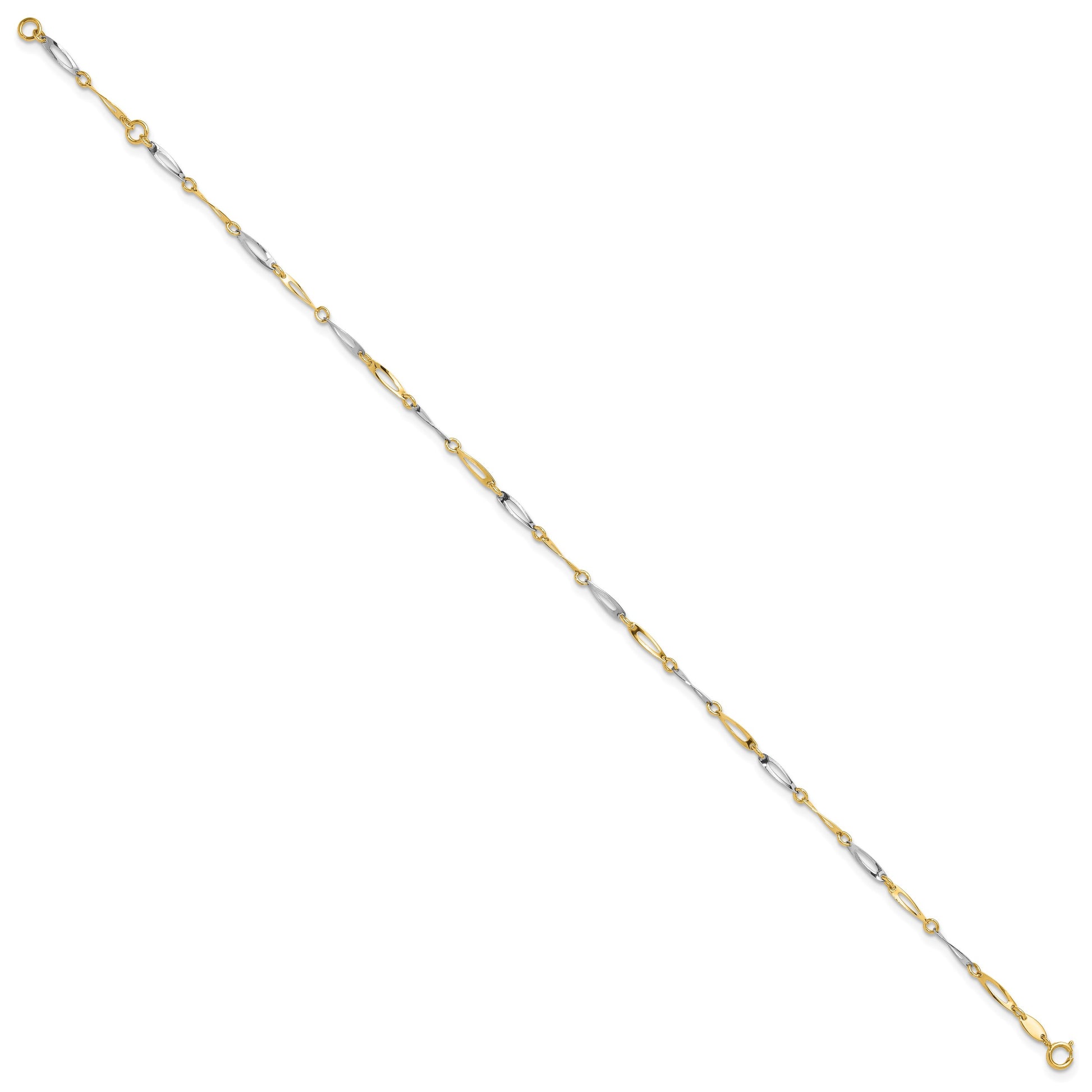 14k Two-Tone Polished Oval Twist Link 9 inch Plus 1 inch Extender - Total 10 inch Anklet