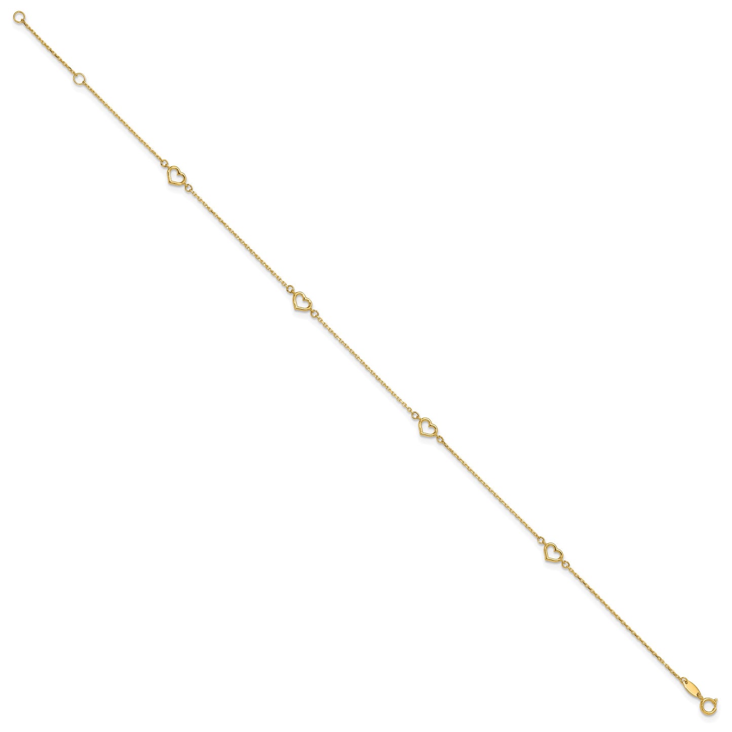 14K Open Hearts 4-Station 10 inch Plus 1 inch Extender - Total 11 inch Anklet