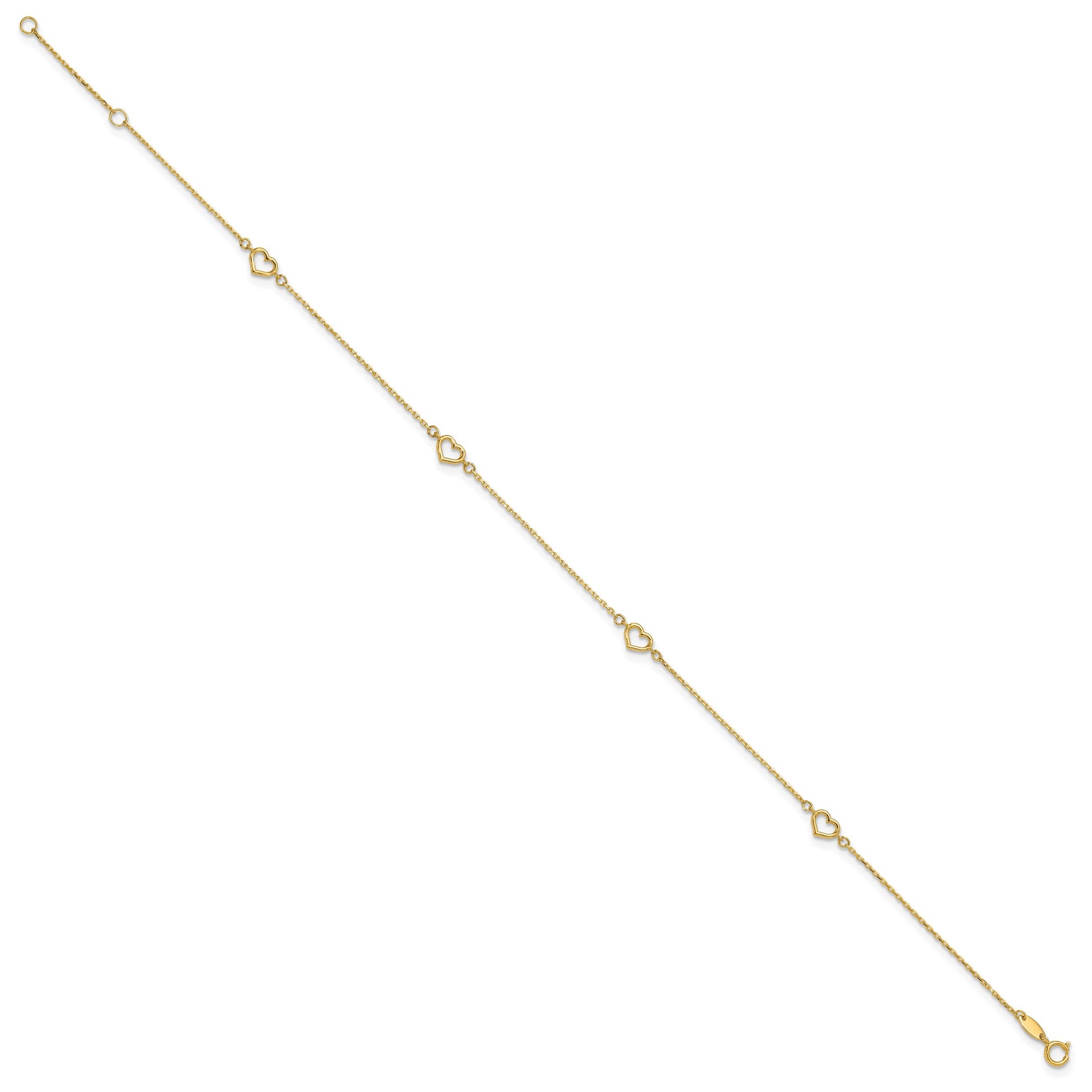 14K Open Hearts 4-Station 10 inch Plus 1 inch Extender - Total 11 inch Anklet
