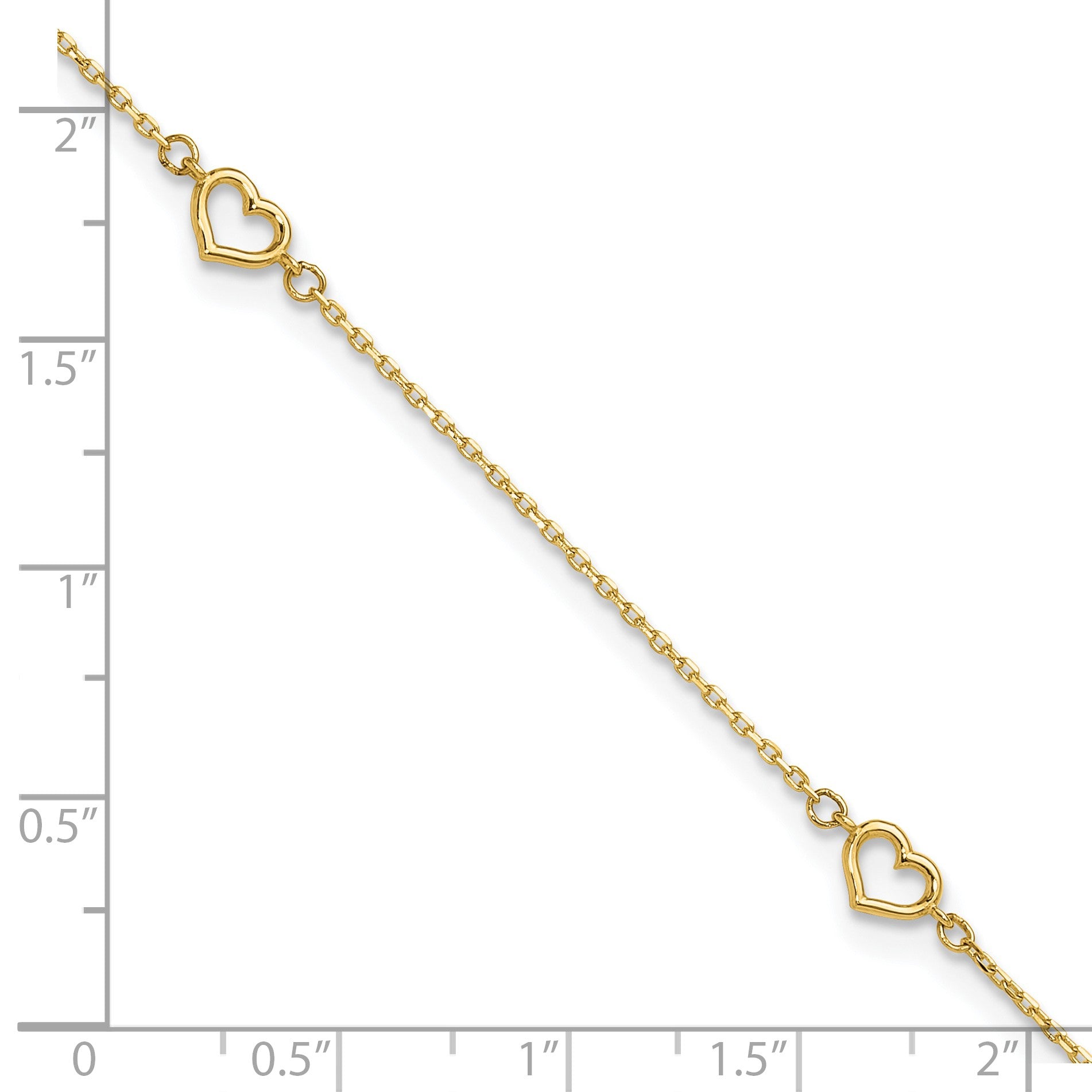 14K Open Hearts 4-Station 10 inch Plus 1 inch Extender - Total 11 inch Anklet