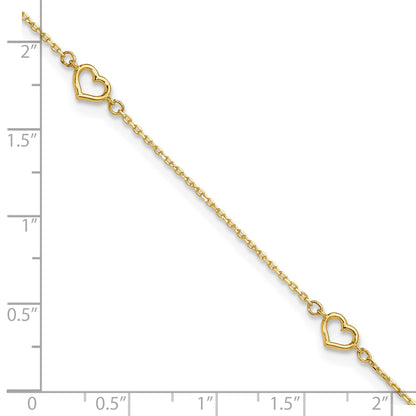 14K Open Hearts 4-Station 10 inch Plus 1 inch Extender - Total 11 inch Anklet