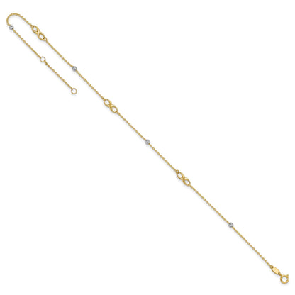 14K Two-Tone Diamond-cut Beads and Infinity 10 inch Plus 1 inch Extender - Total 11 inch Anklet