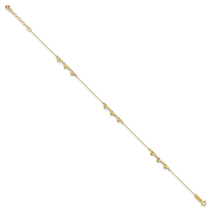 14K Diamond-cut Hearts 9 inch Plus 1 inch Extender - Total 10 inch Anklet