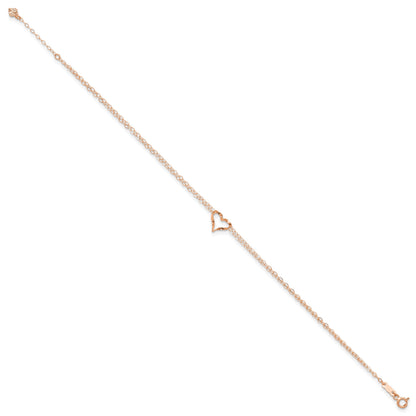 14k Rose Gold Double Strand Chain Twisted Heart 9 inch Plus 1 inch Extender - Total 10 inch Anklet