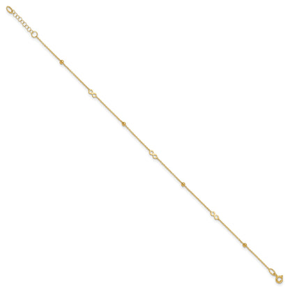 14K Polished Infinity and Beads 9 inch Plus 1 inch Extender - Total 10 inch Anklet