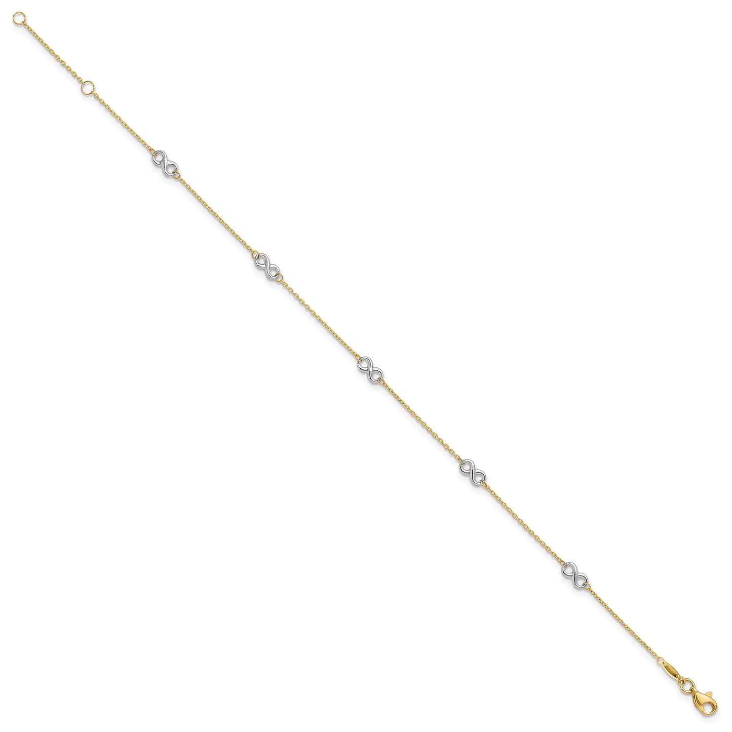 14K Two-tone Polished Infinity 5-Station 9 inch Plus 1 inch Extender - Total 10 inch Anklet
