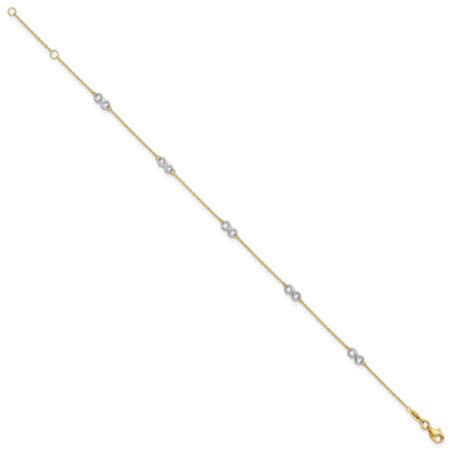 14K Two-tone Polished Infinity 5-Station 9 inch Plus 1 inch Extender - Total 10 inch Anklet