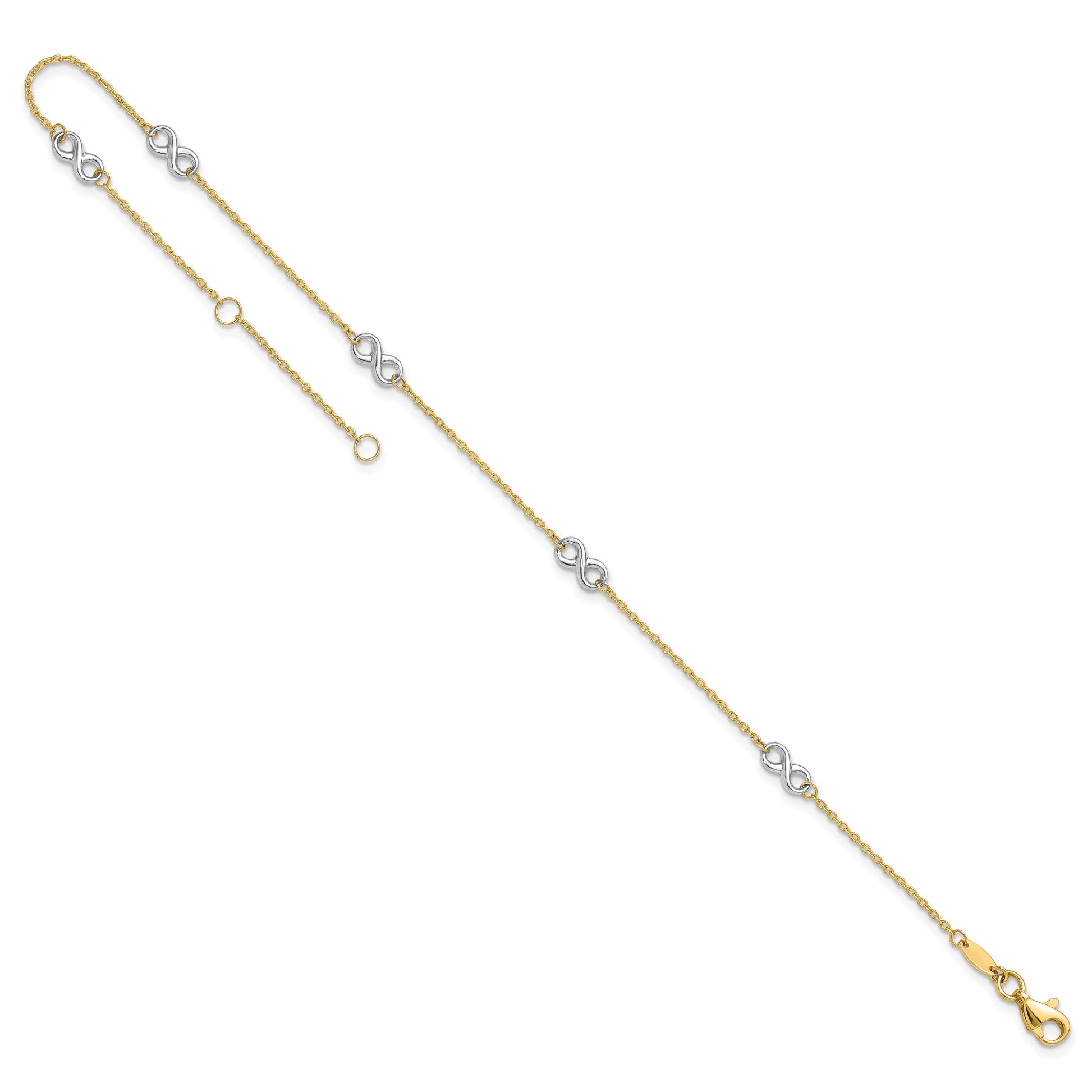 14K Two-tone Polished Infinity 5-Station 9 inch Plus 1 inch Extender - Total 10 inch Anklet