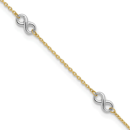 14K Two-tone Polished Infinity 5-Station 9 inch Plus 1 inch Extender - Total 10 inch Anklet