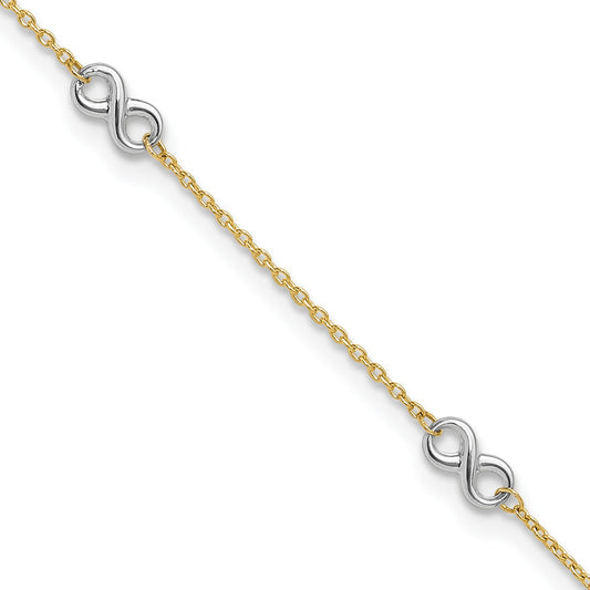 14K Two-tone Polished Infinity 5-Station 9 inch Plus 1 inch Extender - Total 10 inch Anklet