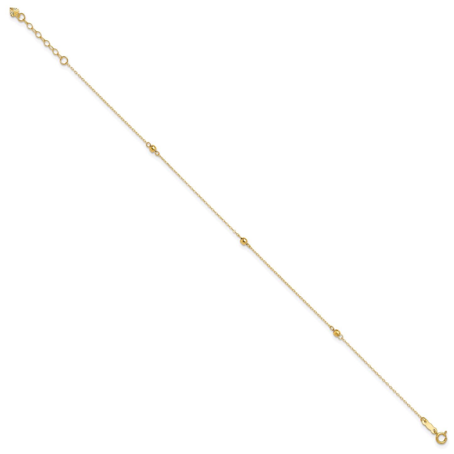 14K Mirror Beads 3-Station 9 inch Plus 1 inch Extender - Total 10 inch Anklet