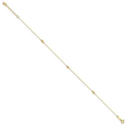 14K Mirror Beads 3-Station 9 inch Plus 1 inch Extender - Total 10 inch Anklet