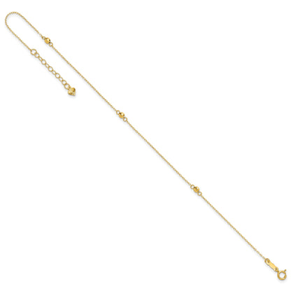 14K Mirror Beads 3-Station 9 inch Plus 1 inch Extender - Total 10 inch Anklet