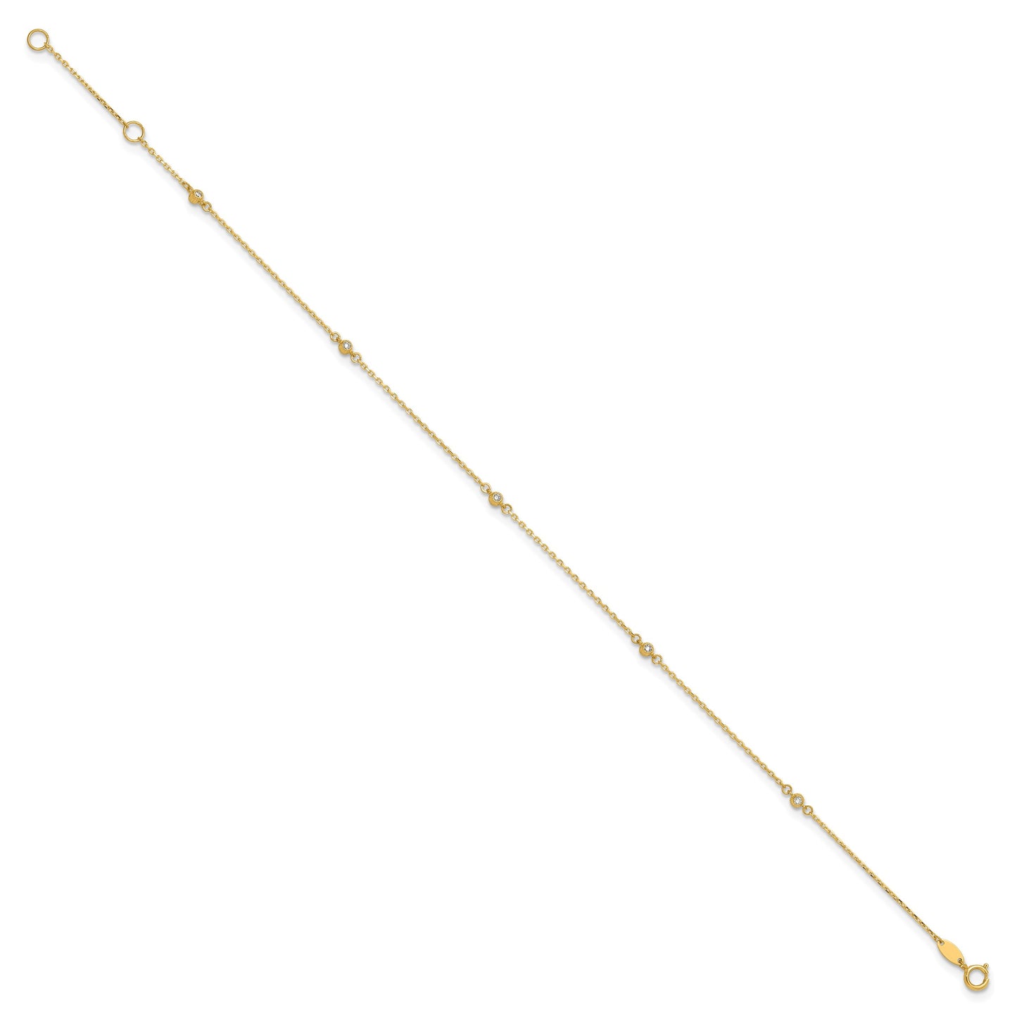 14K Bezel-set CZ 5-Station 9 inch Plus 1 inch Extender - Total 10 inch Anklet