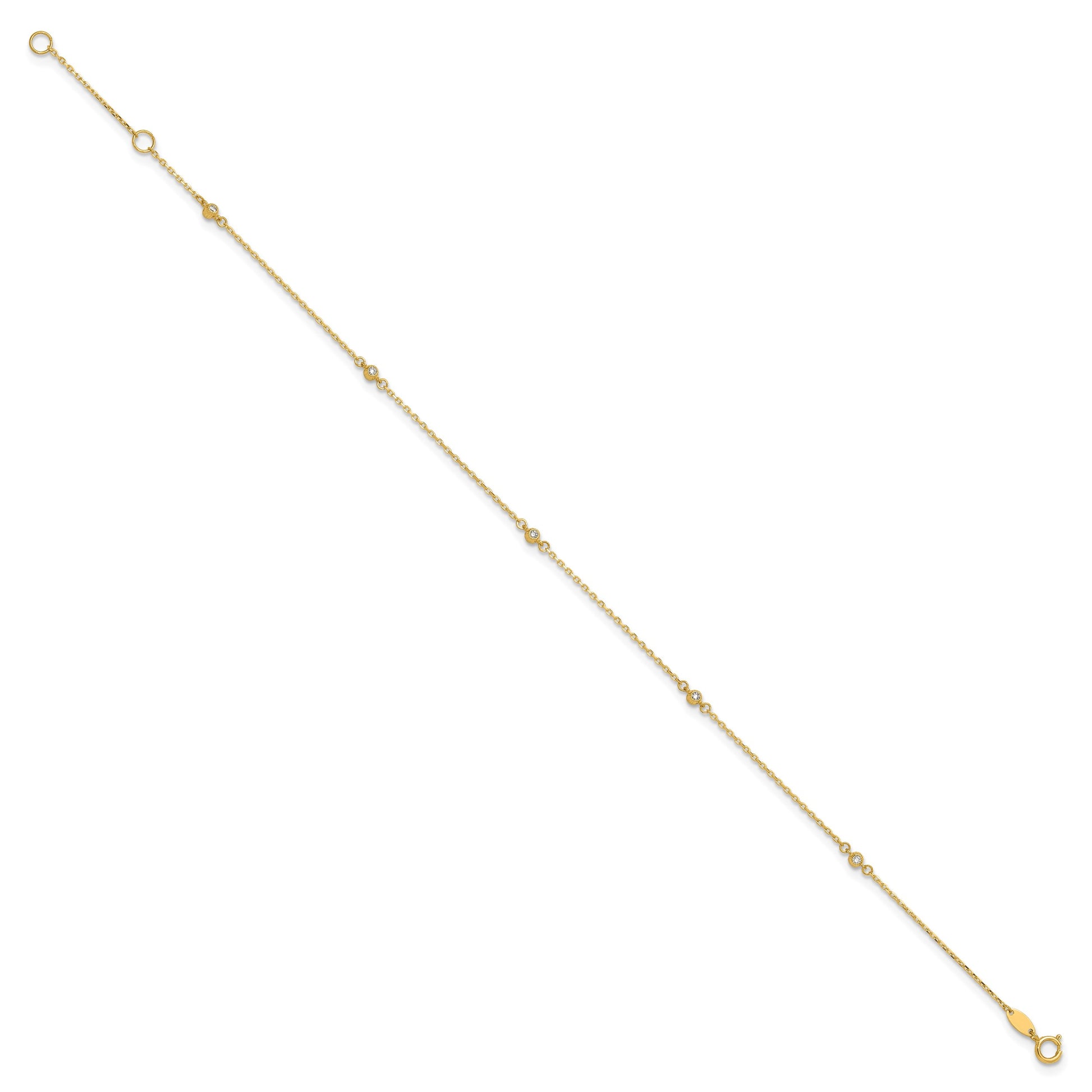14K Bezel-set CZ 5-Station 9 inch Plus 1 inch Extender - Total 10 inch Anklet