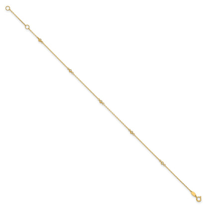 14K Bezel-set CZ 5-Station 9 inch Plus 1 inch Extender - Total 10 inch Anklet