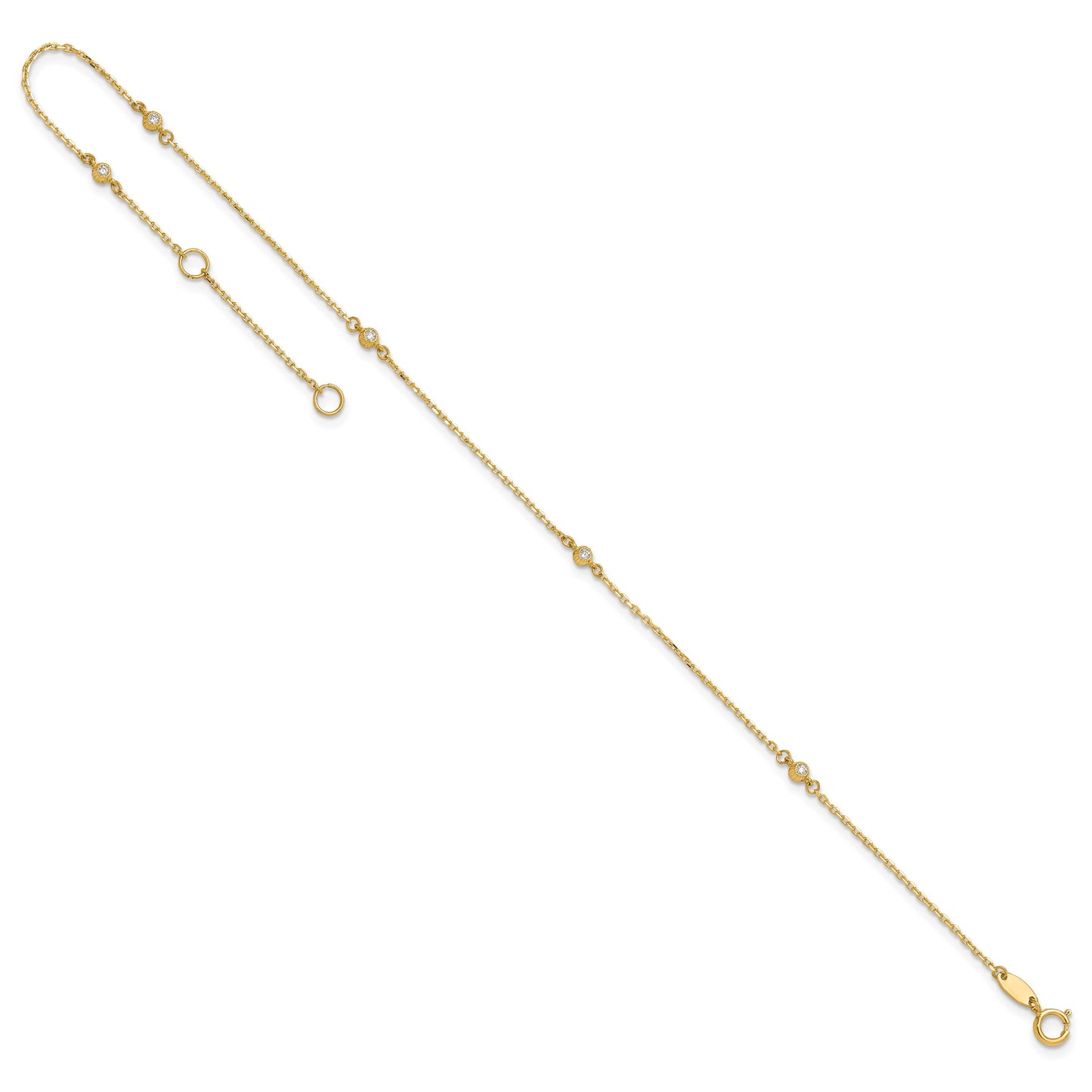 14K Bezel-set CZ 5-Station 9 inch Plus 1 inch Extender - Total 10 inch Anklet
