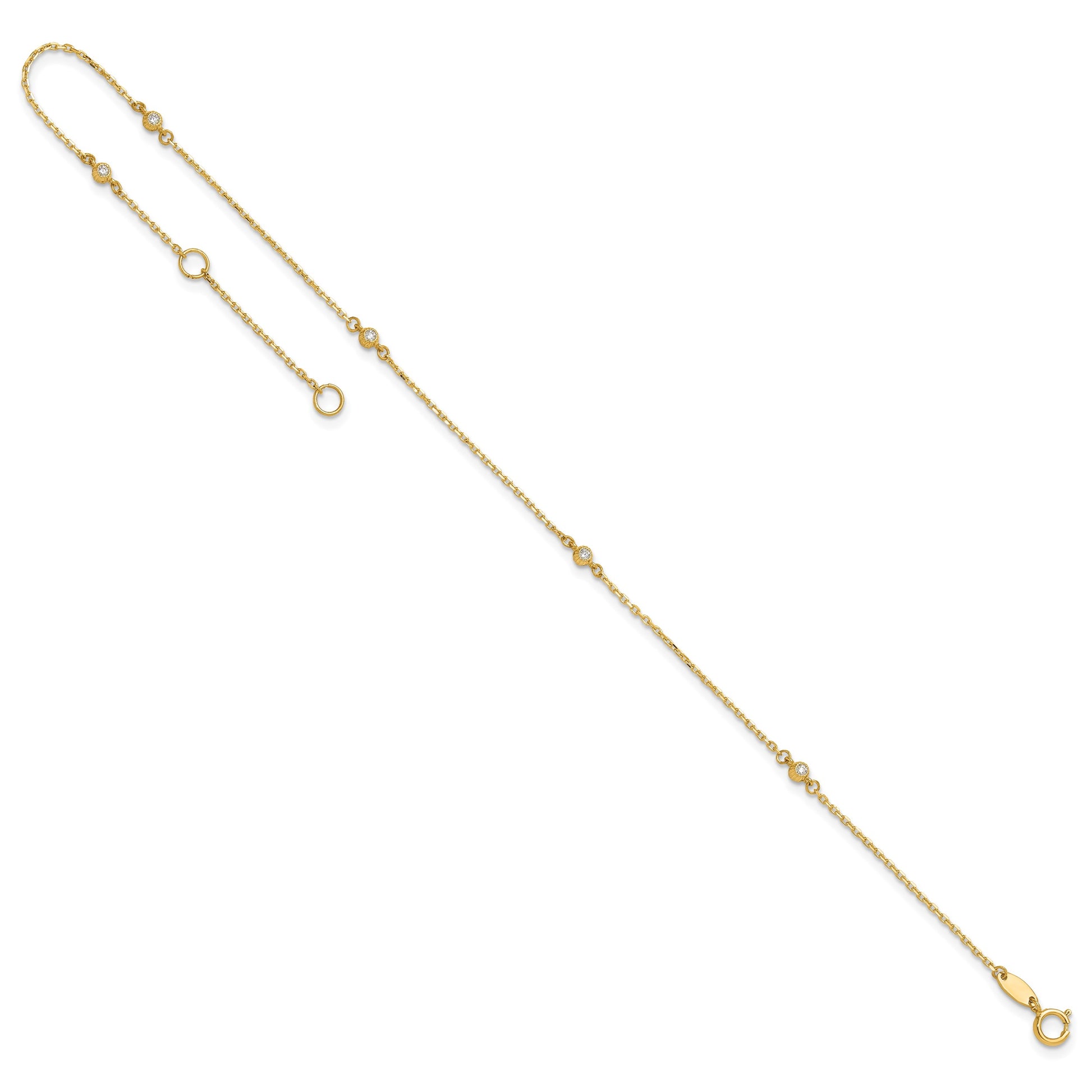 14K Bezel-set CZ 5-Station 9 inch Plus 1 inch Extender - Total 10 inch Anklet