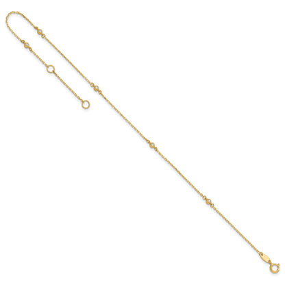 14K Bezel-set CZ 5-Station 9 inch Plus 1 inch Extender - Total 10 inch Anklet
