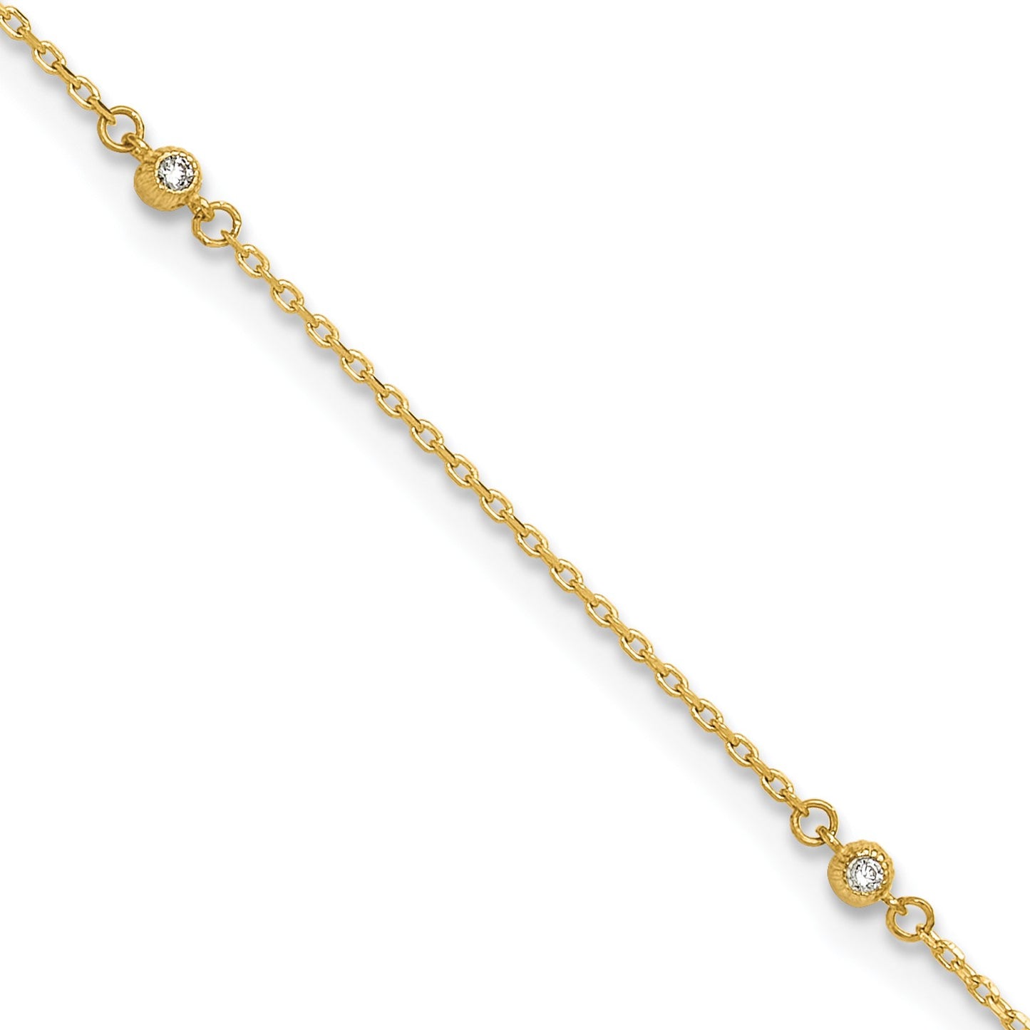 14K Bezel-set CZ 5-Station 9 inch Plus 1 inch Extender - Total 10 inch Anklet
