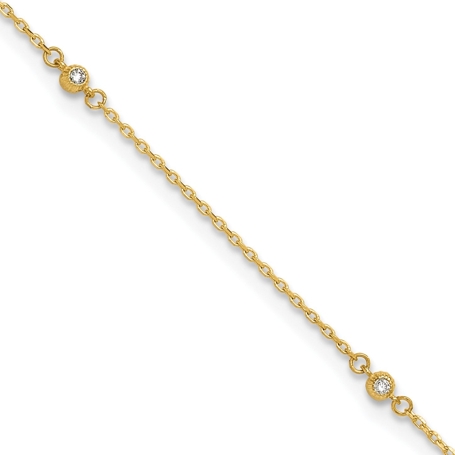 14K Bezel-set CZ 5-Station 9 inch Plus 1 inch Extender - Total 10 inch Anklet
