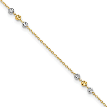 14K Two-tone Diamond-cut Beaded 4-Station 9 inch Plus 1 inch Extender - Total 10 inch Anklet