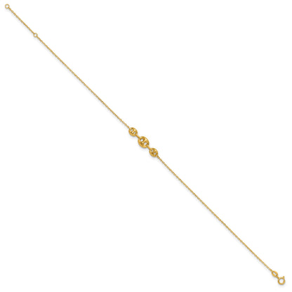 14K Fancy Mariner Link 9 inch Plus 1 inch Extender - Total 10 inch Anklet