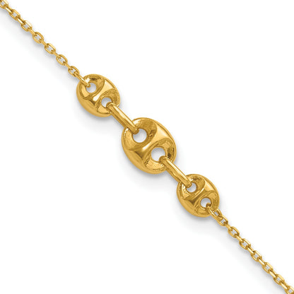 14K Fancy Mariner Link 9 inch Plus 1 inch Extender - Total 10 inch Anklet